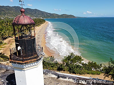 Looking tower with a view of a beach under the clear sky Stock Photo