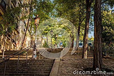 Looking up at the famous steps of Montmartre Hill, Paris, France Stock Photo