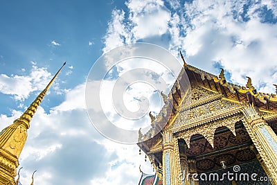 Looking up at golden pagoda, Grand Palace, Bangkok, Thailand Stock Photo