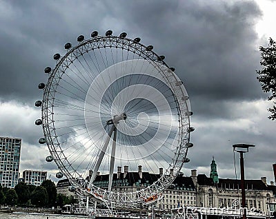 Looking Up at the London Eye with Overcast Background Editorial Stock Photo