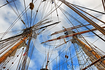 Looking up at the masts on Tall Ships Stock Photo