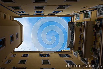 Looking Up Sky Italian Courtyard Rome Windows Stock Photo