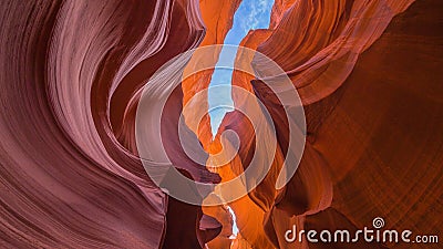 Looking up from within a slot canyon in Arizona Stock Photo