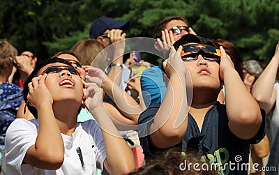 Looking Up At The Solar Eclipse Editorial Stock Photo