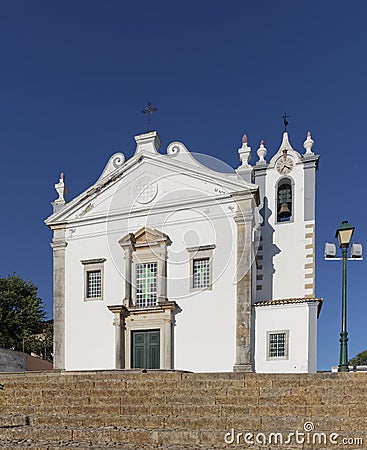 Looking up the steps towards the Paroquia de S Martinho in the small Algarve Town of Estoi . Stock Photo