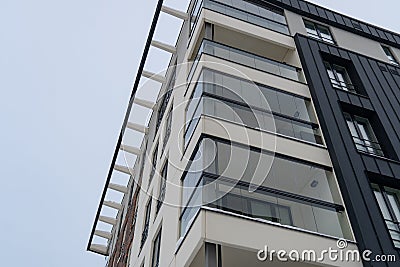 Looking up to modern new apartments building at Pille street during winter time. Tallinn, Estonia, Europe. December 2023 Stock Photo
