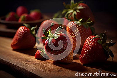 Ripe and Juicy Strawberries on a Wooden Cutting Board Food Photography Stock Photo