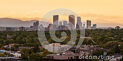 Downtown Denver with sunset Editorial Stock Photo