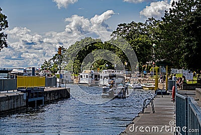 Looking West On The Trent Severn Waterway At Lock 34 In Fenelon Falls Editorial Stock Photo