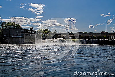 Looking West At The Waterfalls In Fenelon Falls, Ontario Stock Photo