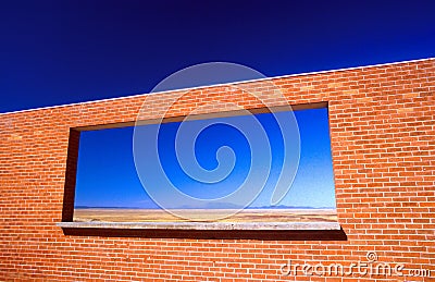 Looking through window at Meteor Crater Arizona USA Stock Photo