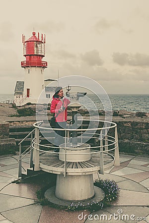 Lookout at Lindesnes Lighthouse in Norway Stock Photo