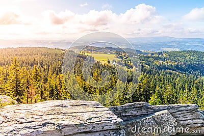 Lookout point on White Rock, Czech: Bila Skala, near Prichovice in Jizera Mountains, Czech Republic Stock Photo