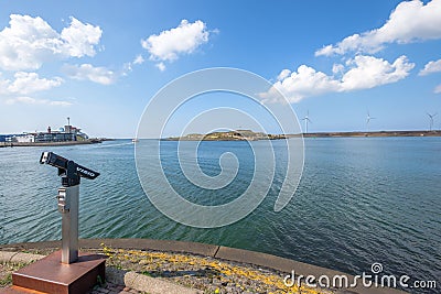 Lookout station for a view over the harbor of IJmuiden, The Netherlands. Editorial Stock Photo