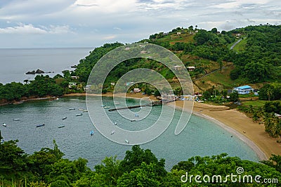 Lookout to Parlatuvier Bay on tropical Caribean island of Tobago Stock Photo