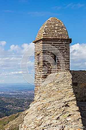 Lookout tower on the surrounding wall of historic town Marvao Stock Photo