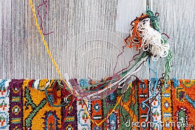Loom for hand weaving carpet Stock Photo