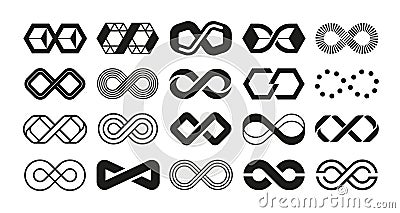 Loop logo. Infinity geometric shape for business emblem. Endless repetition and Mobius ribbon. Black and white eternity Vector Illustration