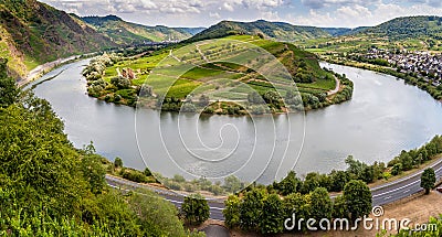 Loop of Moselle River with Calmont Hill near Bremm Stock Photo