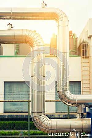 Loop steam pipeline, Steam pipe insulation., Steam insulation. Stock Photo