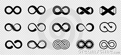Loop symbols. Infinity vector icons set. Black mobius loop collection Vector Illustration