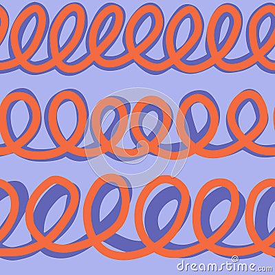 Looped lines vector seamless pattern. Modern abstract repeat background tile with bold orange and purple doodle loops Vector Illustration