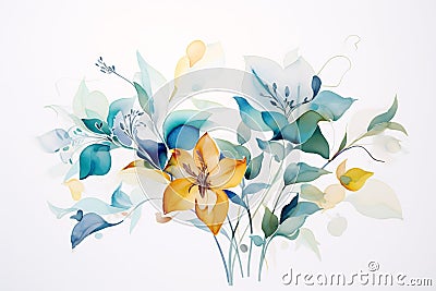 Loose Abstract Floral Watercolor Painting with Neutral White Background Stock Photo