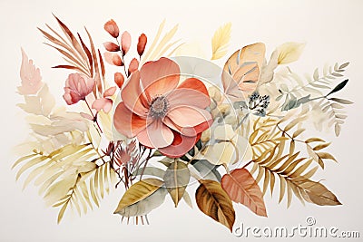 Loose Abstract Floral Watercolor Painting with Neutral White Background Stock Photo