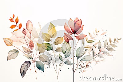 Loose Abstract Floral Watercolor Painting with Neutral White Background Stock Photo