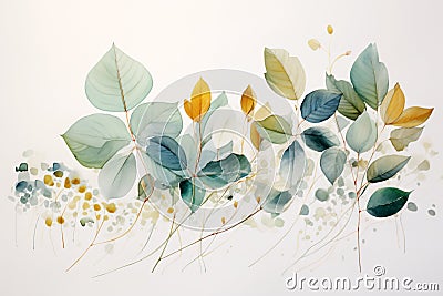 Loose Abstract Floral Watercolor Painting with Neutral White Background Stock Photo