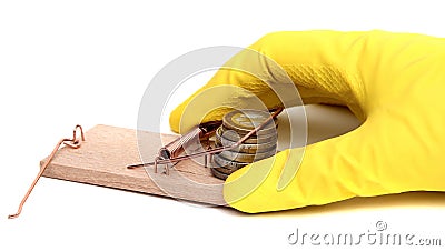 Loose cash on mousetrap Stock Photo