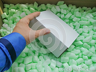 Loose fillers in the parcel box for shipping protection Stock Photo