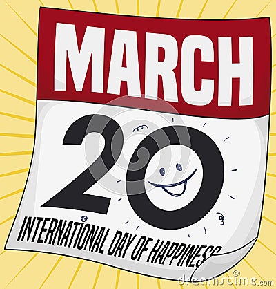 Loose-leaf Calendar Commemorating International Day of Happiness with a Smile, Vector Illustration Vector Illustration