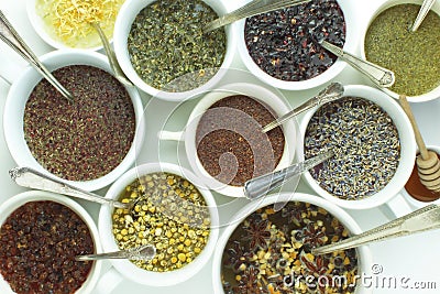 Loose leaf tea varieties Stock Photo