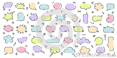 Loose line speech bubbles. Quote boxes, thought bubble, thinking text clouds and doodle message frame shapes. Blank Vector Illustration