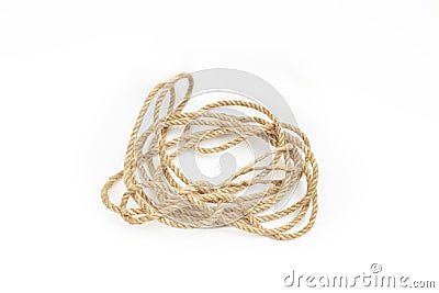 Loose tangled jute rope coil, isolated on white Stock Photo