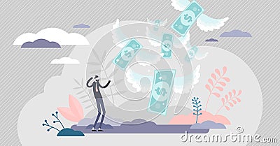 Loosing money vector illustration. Financial loss flat tiny persons concept Vector Illustration