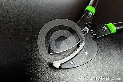 Lopper for pruning branches on trees gardening tools on black background Stock Photo