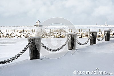 Lorain Lighthouse in Winter Stock Photo