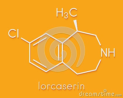 Lorcaserin obesity drug molecule. Skeletal formula. Stock Photo