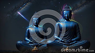 Lord Buddha and Buddhism united with the universe and universal energy Stock Photo