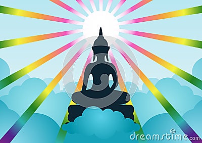 Lord of buddha with light and cloud backward mean begin of hope,belief and faith Vector Illustration