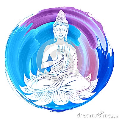 Lord Buddha in meditation for Buddhist festival of Happy Buddha Purnima Vesak Vector Illustration