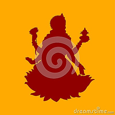 Lord devi Mahalakshmi vector flat brown color silhouette. Vector Illustration