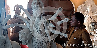 Lord durga statue making at sculpture art workshop Editorial Stock Photo