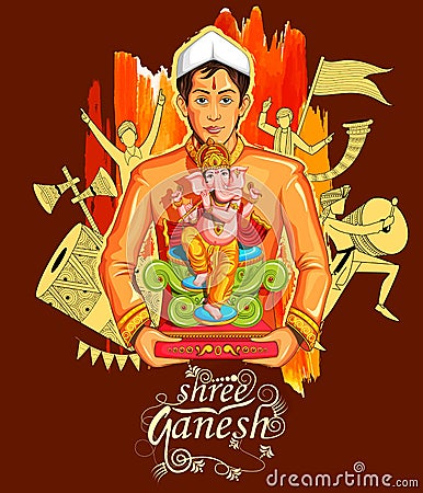 Lord Ganapati background for Ganesh Chaturthi Vector Illustration