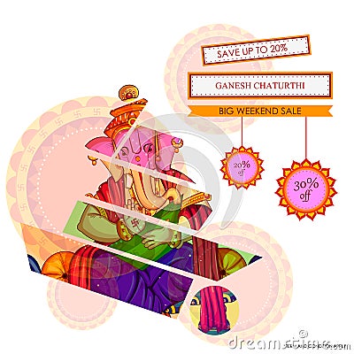 Lord Ganapati for Happy Ganesh Chaturthi festival shopping sale offer promotion advetisement background Vector Illustration