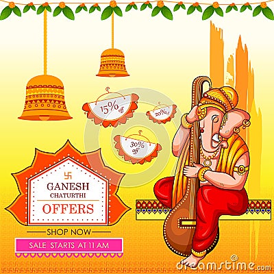 Lord Ganapati for Happy Ganesh Chaturthi festival shopping sale offer promotion advetisement background Vector Illustration