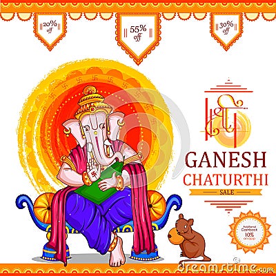 Lord Ganapati for Happy Ganesh Chaturthi festival shopping sale offer promotion advetisement background Vector Illustration