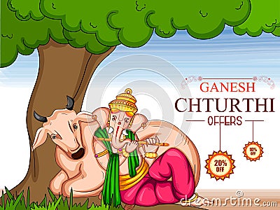 Lord Ganapati for Happy Ganesh Chaturthi festival shopping sale offer promotion advetisement background Vector Illustration